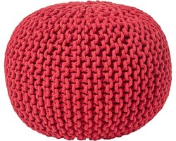 Homescapes Rond gebreide poef 100% katoen - Rood - 35x40 cm