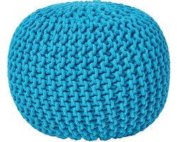 Homescapes Rond gebreide poef 100% katoen - Turquoise - 35x40 cm