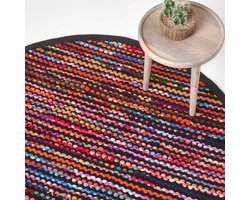 Homescapes Rond voddenkleed Folk 150 cm – handgeweven Chindi-kleed met kleurrijke strepen