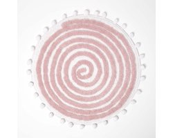 Homescapes Ronde Badmat Spiraal, 60 cm - Badmat Roze met Pompons, Getuft