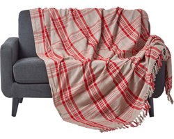 Homescapes Rood/Grijze Schotse ruit 255 x 360 cm