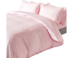 Homescapes Satijn Streep Dekbedovertrek 230x220 cm – Lits-jumeaux – Roze – 100% Egyptisch Katoen – Draaddichtheid 330