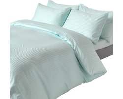 Homescapes Satijn Streep Dekbedovertrek 260x220 cm – Lits-jumeaux extra breed – Aquablauw – 100% Egyptisch Katoen – Draaddichtheid 330