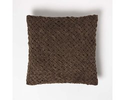 Homescapes Sofia gevlochten kussen met vulling - fluwelen kussen bruin, 45 x 45 cm