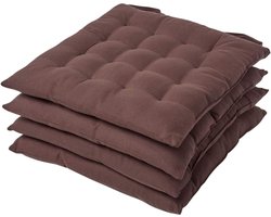 Homescapes stoelkussens – set van 4 zitkussens – katoen – 40x40 cm – bruin – met lint – voor eetkamer & buitengebruik