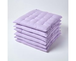 Homescapes stoelkussens – set van 6 zitkussens – katoen – 40x40 cm – lila – met lint – voor eetkamer & buitengebruik