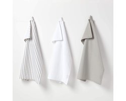 Homescapes theedoekenset 3 stuks smal gestreept grijs