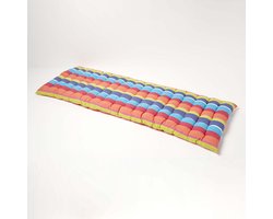 Homescapes Tuinbank Kussen – Meerkleurig Gestreept – 3 Zitter Zitkussen – 143x42 cm – Katoen – Wasbaar – voor Buitengebruik