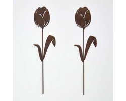 Homescapes Tuinpaal Roest - Tulp Tuindecoratie Set van 2