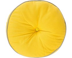 Homescapes vloerkussen rond geel en grijs 100% katoen met polyester vulling Ø 43 cm