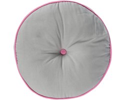 Homescapes vloerkussen rond grijs en roze 100% katoen met polyester vulling Ø 43 cm
