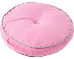 Homescapes vloerkussen rond roze en grijs 100% katoen met polyester vulling Ø 43 cm