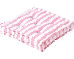 Homescapes zitkussen brede strepen roze 50 x 50 x 10 cm