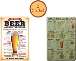 Homeson Wandbord Bier & Cocktails - Wandbord Metaal - Wanddecoratie - Mancave - Leuk als Cadeau