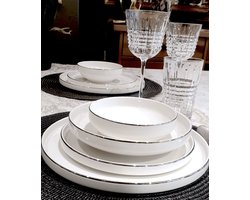 Homestar Decoratie - Servies set Wit zilver - 6 persoon - 25delig - Complete servies set