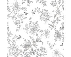 Homestyle - Behangpapier - Bloemen - Behang - Grijs / Wit - 0,53 x 10 M.
