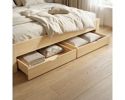 Homestyle4u Bedkasten - 2-delige set - Natuur- Bedlade - met Wieltjes
