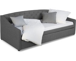 Homestyle4u Eenpersoonsbed - 90x200 cm - Gestoffeerd bed met Bedlade - Uitschuifbaar - Grijs