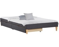Homestyle4u Eenpersoonsbed - 90x200 cm - Gestoffeerd bed - Opbergbed - Grijs