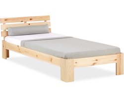 Homestyle4u Eenpersoonsbed - 90x200 cm - Houten bed - Natuur
