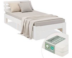 Homestyle4u Eenpersoonsbed - 90x200 cm - met Matras en lattenbodem - Wit