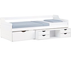 Homestyle4u Eenpersoonsbed - 90x200 cm - Wit - met lattenbodem - Bedladeen opbergruimte