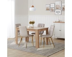 Homestyle4u Eethoeken - 120x80 cm - met 4 stoelen - Crème - Keukentafel Modern Natuurlijk