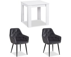 Homestyle4u Eethoeken - 80x80 cm - met 2 stoelen - Eettafel wit - Stoel Grijs