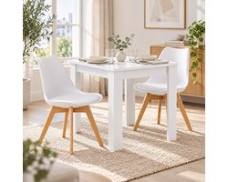 Homestyle4u Eethoeken - 80x80 cm - met 2 Stoelen - Kunststof keukentoelen Wit - Eettafel Wit
