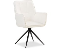 Homestyle4u Eetkamerstoel - 1 stuk - Chenille wol Wit - met armleuningen - draaibaar