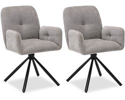 Homestyle4u Eetkamerstoel - 2 Stoelen - Draaibare - met armleuningen - Grijs