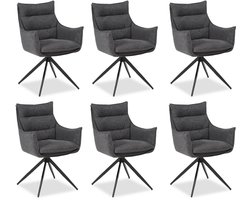 Homestyle4u Eetkamerstoel - 6 Stoelen - Draaibaar - Antraciet