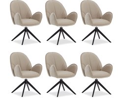 Homestyle4u Eetkamerstoel - set van 6 Beige - met armleuningen - draaibaar