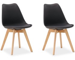 Homestyle4u Eetkamerstoel van Hout en Kunststof - 2 Stoelen - Keukentoel - Zwart