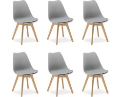 Homestyle4u Eetkamerstoel van Hout en Kunststof - 6 Stoelen - Keukentoel - Grijs