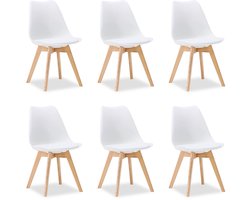 Homestyle4u Eetkamerstoel van Hout en Kunststof - 6 Stoelen - Keukentoel - Wit