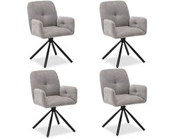 Homestyle4u Eetkamerstoel van Linnen - Set van 4 stoelen - Grijs - met armleuningen - draaibaar