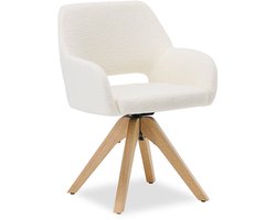 Homestyle4u Eetkamerstoel van Teddystof - 1 stuk - Draaibare - Wit