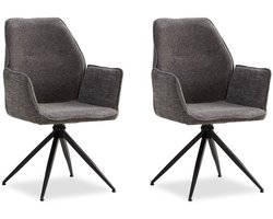 Homestyle4u Eetkamerstoelen - 2 Stoelen - Draaibare - met armleuningen - Chenille Wol Grijs