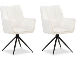 Homestyle4u Eetkamerstoelen - 2 Stoelen - met armleuningen - draaibaar - Chenille Wol Wit