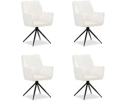 Homestyle4u Eetkamerstoelen - 4 Stoelen - met armleuningen - draaibaar - Chenille Wol Wit