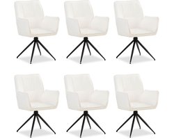 Homestyle4u Eetkamerstoelen - 6 Stoelen - met armleuningen- draaibaar - Chenille Wol Wit