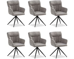 Homestyle4u Eetkamerstoelen - 6 Stoelen - met armleuningen - draaibaar - Grijs