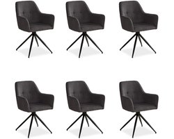 Homestyle4u Eetkamerstoelen van Cord - 6 Stoelen - met armleuningen - Draaibaar - Grijs