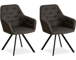 Homestyle4u Eetkamerstoelen van Linnen - 2 Stoelen - met armleuningen - Antraciet