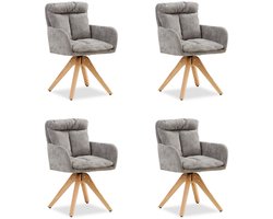 Homestyle4u Eetkamerstoelen van Linnen - 4 Stoelen - met armleuningen - draaibaar - Grijs