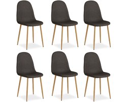 Homestyle4u Eetkamerstoelen van Linnen - 6 Stoelen - Antraciet