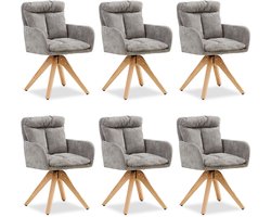 Homestyle4u Eetkamerstoelen van Linnen - 6 Stoelen - met armleuningen - draaibaar - Grijs