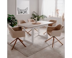 Homestyle4u Eettafel - 120x80 cm - Uitschuifbare Eetkamertafel - Massief Hout - Wit