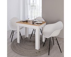 Homestyle4u Eettafel - 90x60 cm - Eetkamertafel - Massief Hout - Wit en Natuur